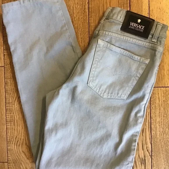 Versace Blue Jeans with Detailed Stitching and Distressed Finish